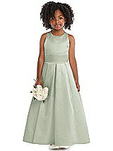 Front View Thumbnail - Celadon Sleeveless Pleated Skirt Satin Flower Girl Dress