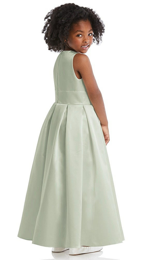 Back View - Celadon Sleeveless Pleated Skirt Satin Flower Girl Dress