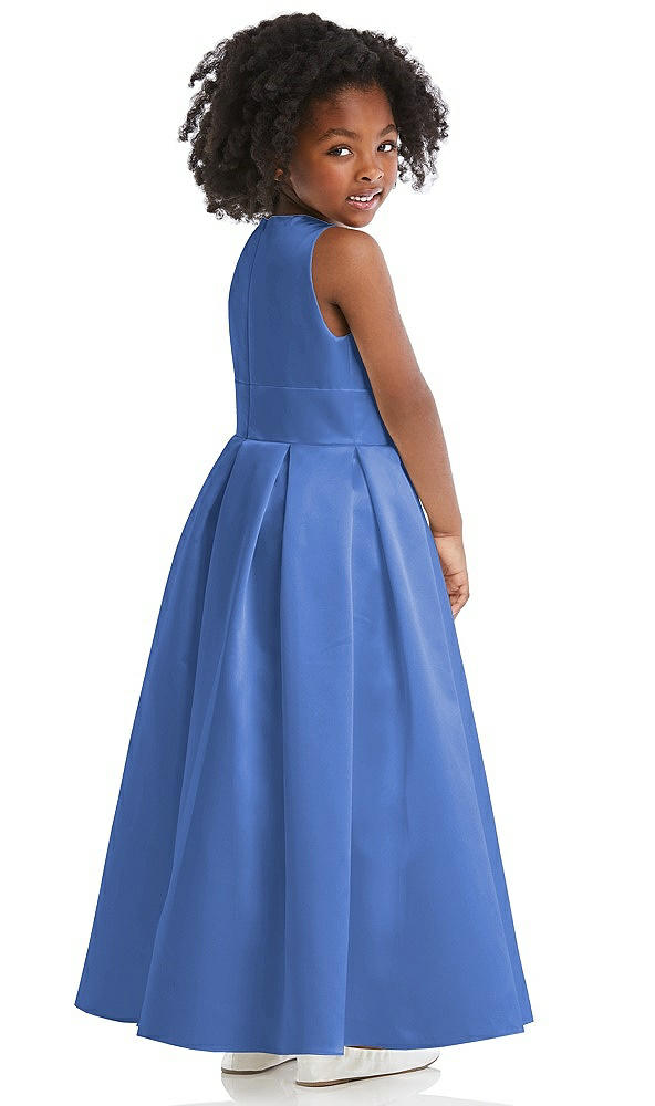 Back View - Cornflower Sleeveless Pleated Skirt Satin Flower Girl Dress