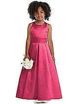 Front View Thumbnail - Pantone Honeysuckle Sleeveless Pleated Skirt Satin Flower Girl Dress