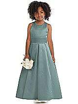 Front View Thumbnail - Icelandic Sleeveless Pleated Skirt Satin Flower Girl Dress