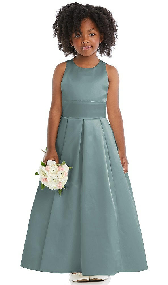 Front View - Icelandic Sleeveless Pleated Skirt Satin Flower Girl Dress