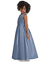 Side View Thumbnail - Larkspur Blue Sleeveless Pleated Skirt Satin Flower Girl Dress