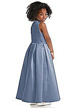 Rear View Thumbnail - Larkspur Blue Sleeveless Pleated Skirt Satin Flower Girl Dress