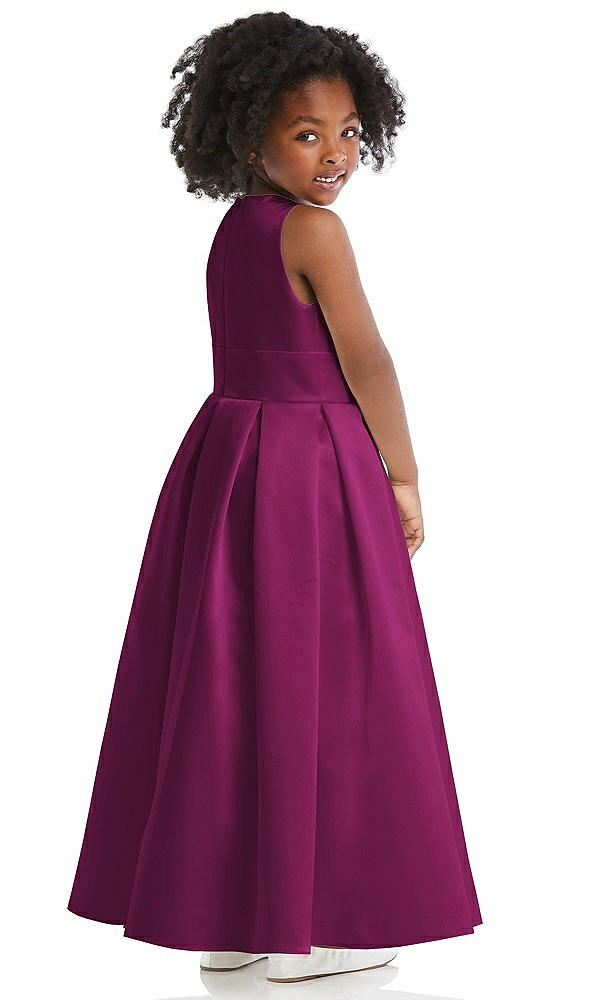 Back View - Merlot Sleeveless Pleated Skirt Satin Flower Girl Dress