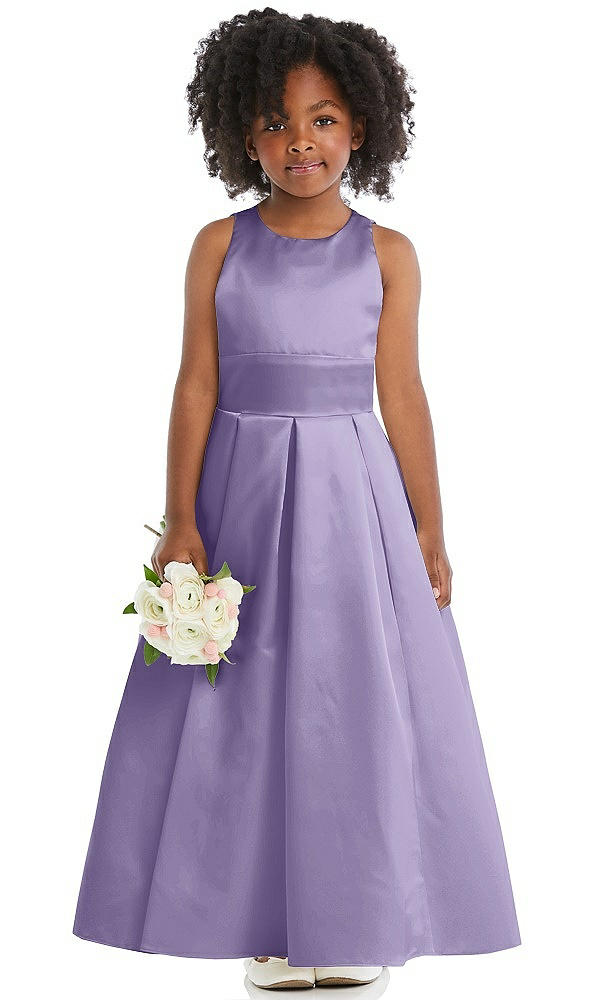 Front View - Passion Sleeveless Pleated Skirt Satin Flower Girl Dress