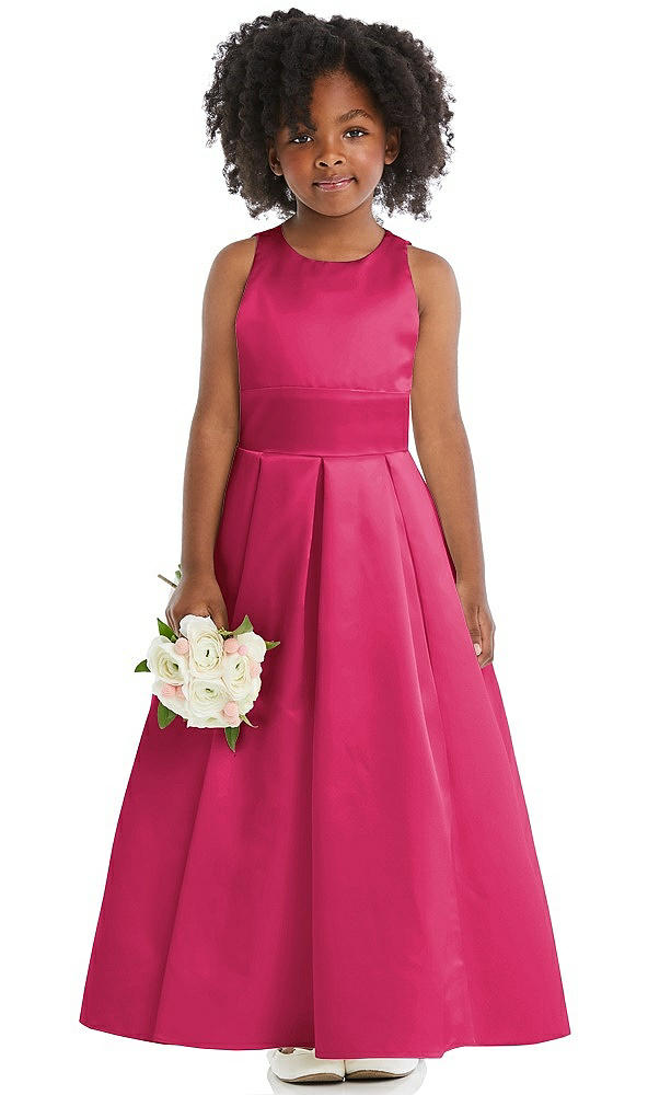 Front View - Posie Sleeveless Pleated Skirt Satin Flower Girl Dress