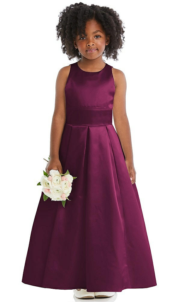 Front View - Ruby Sleeveless Pleated Skirt Satin Flower Girl Dress