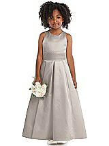 Front View Thumbnail - Taupe Sleeveless Pleated Skirt Satin Flower Girl Dress