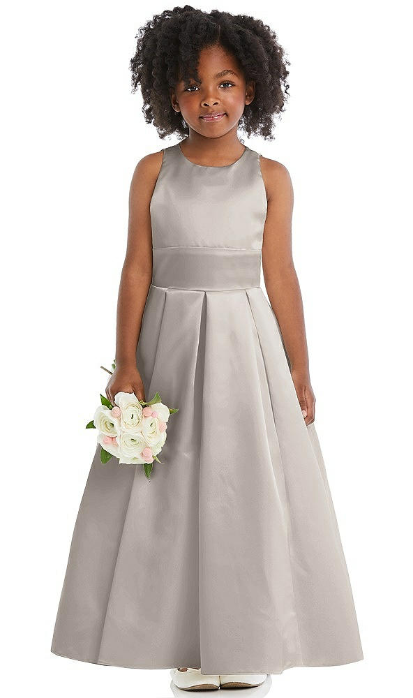 Front View - Taupe Sleeveless Pleated Skirt Satin Flower Girl Dress