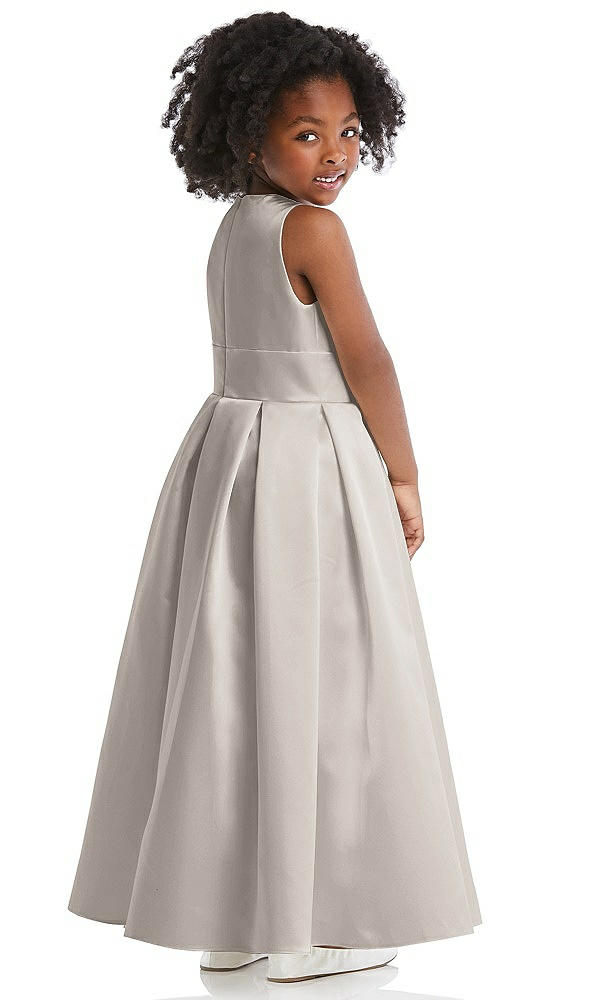 Back View - Taupe Sleeveless Pleated Skirt Satin Flower Girl Dress