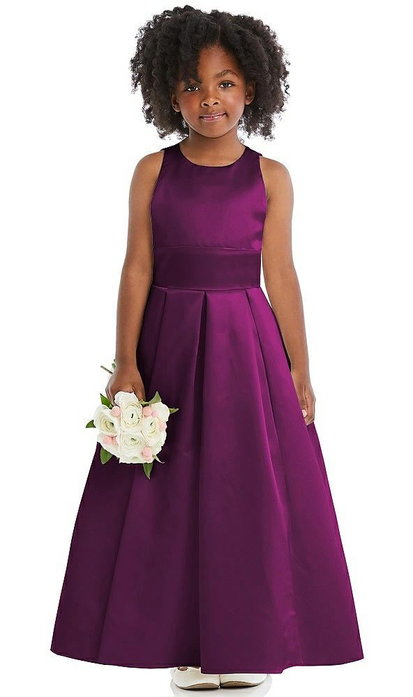 Front View - Wild Berry Sleeveless Pleated Skirt Satin Flower Girl Dress