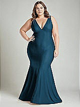 Alt View 2 Thumbnail - Atlantic Blue Shirred Shoulder Stretch Satin Mermaid Dress with Slight Train