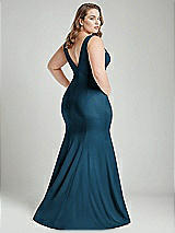 Alt View 4 Thumbnail - Atlantic Blue Shirred Shoulder Stretch Satin Mermaid Dress with Slight Train