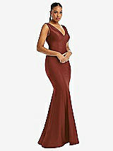 Alt View 1 Thumbnail - Auburn Moon Shirred Shoulder Stretch Satin Mermaid Dress with Slight Train