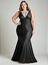 Alt View 2 Thumbnail - Black Shirred Shoulder Stretch Satin Mermaid Dress with Slight Train