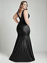 Alt View 4 Thumbnail - Black Shirred Shoulder Stretch Satin Mermaid Dress with Slight Train