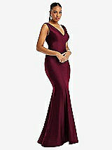 Alt View 1 Thumbnail - Cabernet Shirred Shoulder Stretch Satin Mermaid Dress with Slight Train