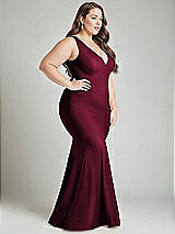 Alt View 3 Thumbnail - Cabernet Shirred Shoulder Stretch Satin Mermaid Dress with Slight Train