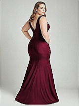 Alt View 4 Thumbnail - Cabernet Shirred Shoulder Stretch Satin Mermaid Dress with Slight Train