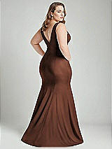 Alt View 4 Thumbnail - Cognac Shirred Shoulder Stretch Satin Mermaid Dress with Slight Train