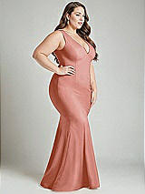 Alt View 3 Thumbnail - Desert Rose Shirred Shoulder Stretch Satin Mermaid Dress with Slight Train