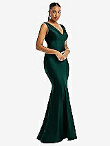 Alt View 1 Thumbnail - Evergreen Shirred Shoulder Stretch Satin Mermaid Dress with Slight Train