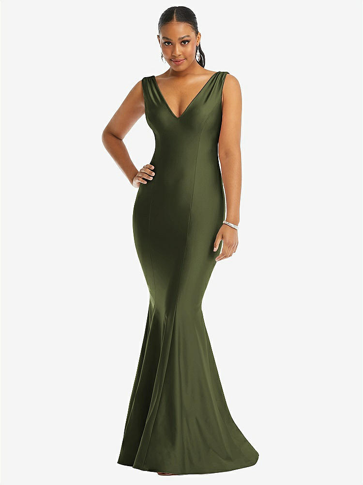 Criss Cross Halter Open-back Stretch Satin Mermaid Bridesmaid Dress In  Olive Green | The Dessy Group