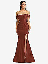 Alt View 1 Thumbnail - Auburn Moon Off-the-Shoulder Corset Stretch Satin Mermaid Dress with Slight Train