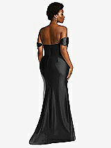 Alt View 4 Thumbnail - Black Off-the-Shoulder Corset Stretch Satin Mermaid Dress with Slight Train