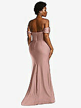 Alt View 4 Thumbnail - Neu Nude Off-the-Shoulder Corset Stretch Satin Mermaid Dress with Slight Train