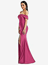 Alt View 2 Thumbnail - Tea Rose Off-the-Shoulder Corset Stretch Satin Mermaid Dress with Slight Train