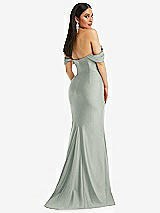 Alt View 3 Thumbnail - Willow Green Off-the-Shoulder Corset Stretch Satin Mermaid Dress with Slight Train