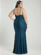 Alt View 3 Thumbnail - Atlantic Blue Deep V-Neck Stretch Satin Mermaid Dress with Slight Train