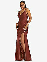 Front View Thumbnail - Auburn Moon Deep V-Neck Stretch Satin Mermaid Dress with Slight Train