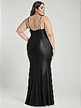 Alt View 3 Thumbnail - Black Deep V-Neck Stretch Satin Mermaid Dress with Slight Train