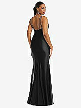 Rear View Thumbnail - Black Deep V-Neck Stretch Satin Mermaid Dress with Slight Train