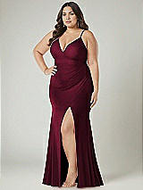 Alt View 1 Thumbnail - Cabernet Deep V-Neck Stretch Satin Mermaid Dress with Slight Train