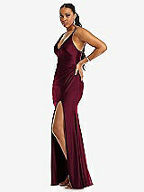 Side View Thumbnail - Cabernet Deep V-Neck Stretch Satin Mermaid Dress with Slight Train