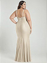 Alt View 3 Thumbnail - Champagne Deep V-Neck Stretch Satin Mermaid Dress with Slight Train