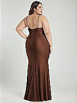 Alt View 3 Thumbnail - Cognac Deep V-Neck Stretch Satin Mermaid Dress with Slight Train