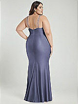 Alt View 3 Thumbnail - French Blue Deep V-Neck Stretch Satin Mermaid Dress with Slight Train