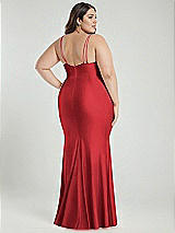 Alt View 3 Thumbnail - Poppy Red Deep V-Neck Stretch Satin Mermaid Dress with Slight Train