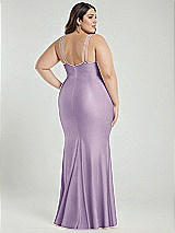 Alt View 3 Thumbnail - Pale Purple Deep V-Neck Stretch Satin Mermaid Dress with Slight Train