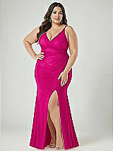 Alt View 2 Thumbnail - Think Pink Deep V-Neck Stretch Satin Mermaid Dress with Slight Train