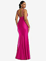 Rear View Thumbnail - Think Pink Deep V-Neck Stretch Satin Mermaid Dress with Slight Train