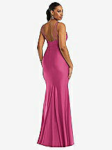 Rear View Thumbnail - Tea Rose Deep V-Neck Stretch Satin Mermaid Dress with Slight Train