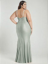 Alt View 3 Thumbnail - Willow Green Deep V-Neck Stretch Satin Mermaid Dress with Slight Train