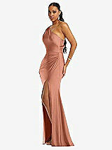 Side View Thumbnail - Copper Penny One-Shoulder Asymmetrical Cowl Back Stretch Satin Mermaid Dress