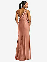 Rear View Thumbnail - Copper Penny One-Shoulder Asymmetrical Cowl Back Stretch Satin Mermaid Dress